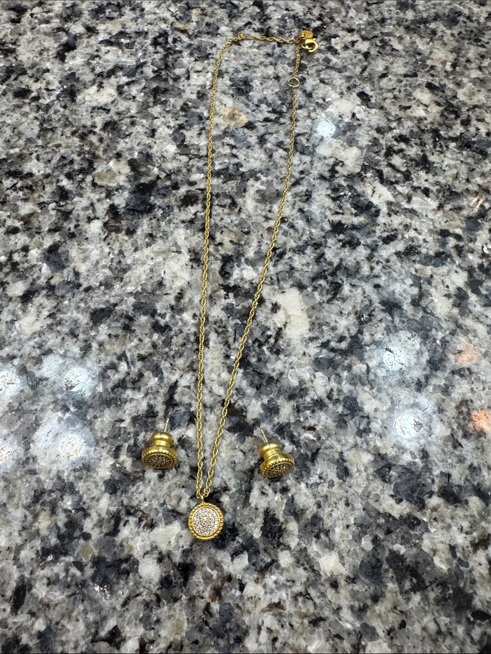Gold-tone Crystal Disc Necklace and Stud Earrings Set